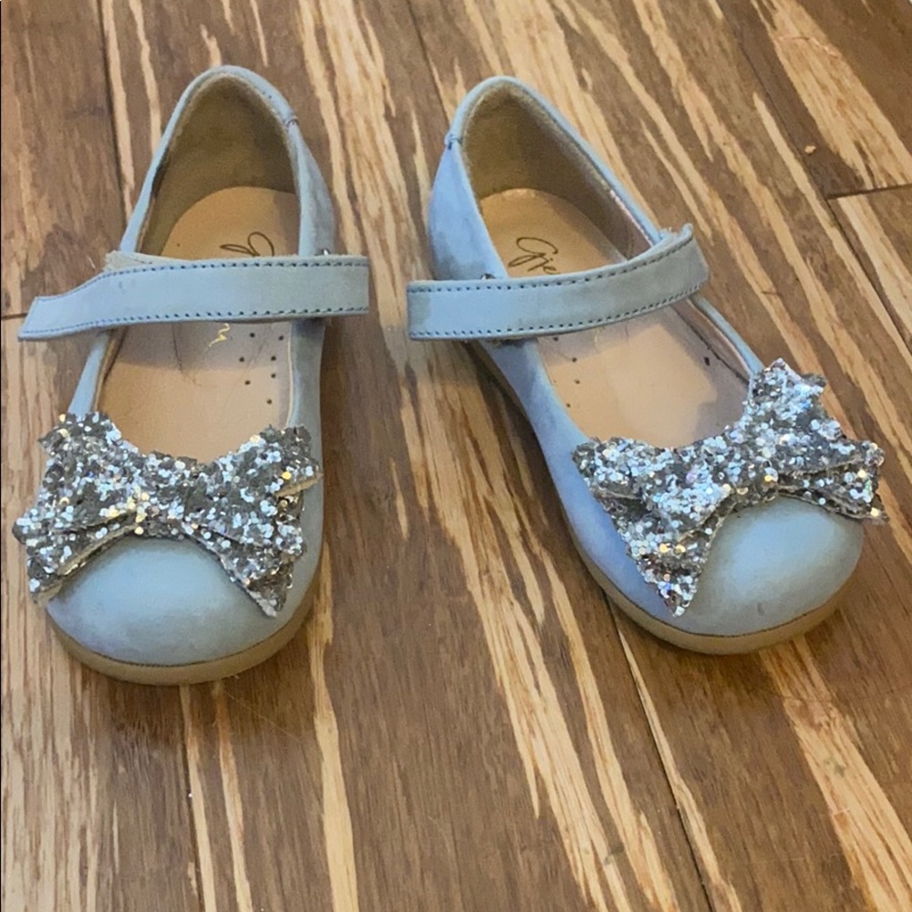 Little girl suede baby blue glitter shoes